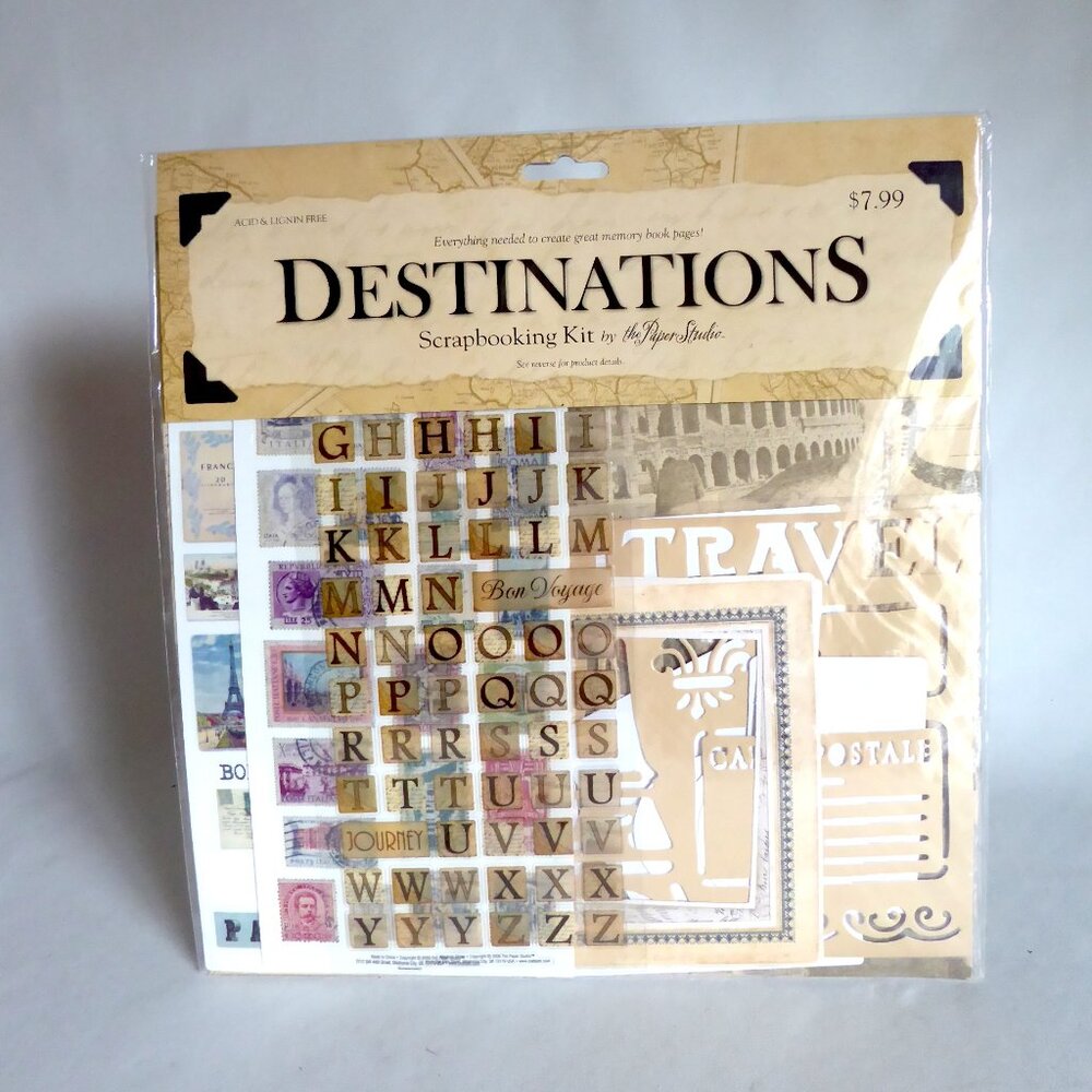 NEW PAPER STUDIO BRAND TRAVEL DESTINATIONS PARIS ROME ITALY SCRAPBOOK KIT